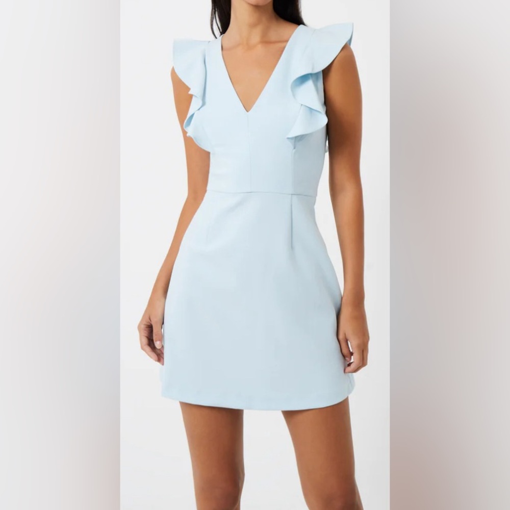 New! French Connection whisper ruffle v neck dress size 2 light dream blue